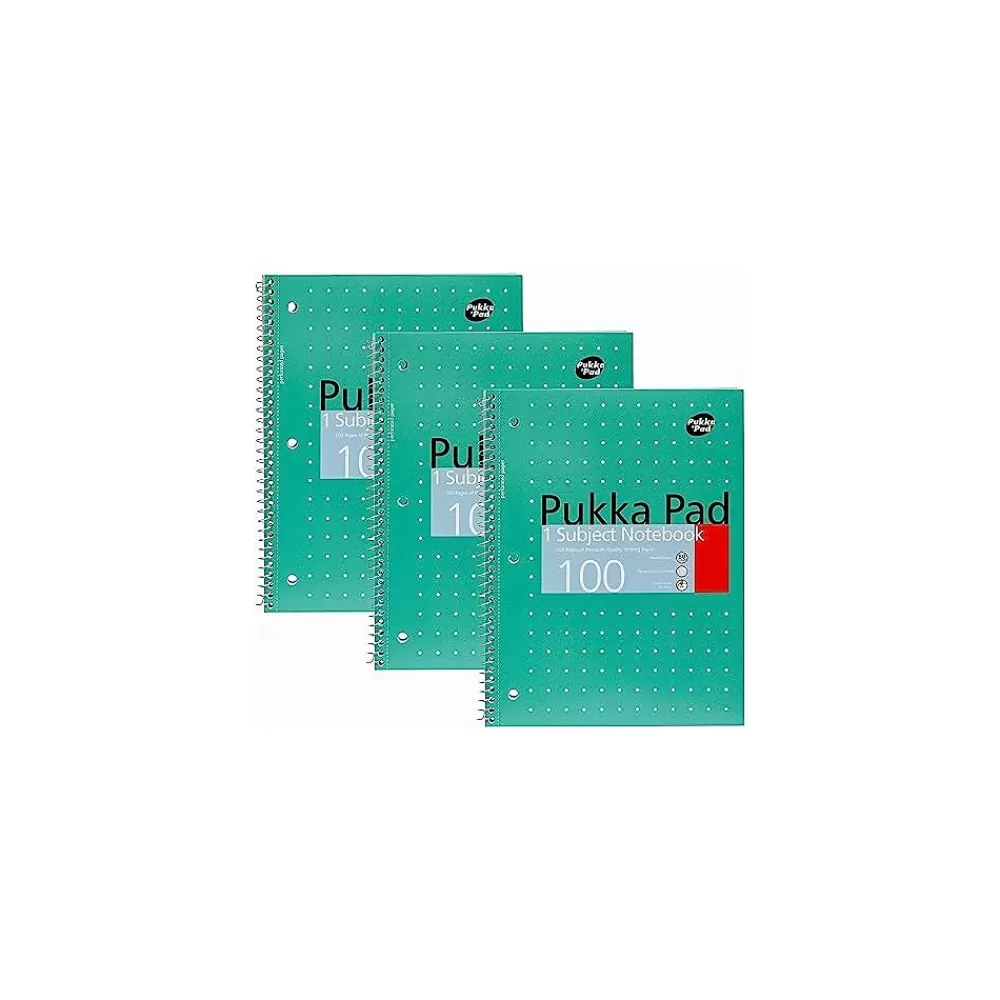 Pukka Pad Subject Notebooks<Metallic 1-Subject Notebooks, 8" x 10.5", College Ruled, 100 Sheets, Green, 3/Pack (8795-MET)