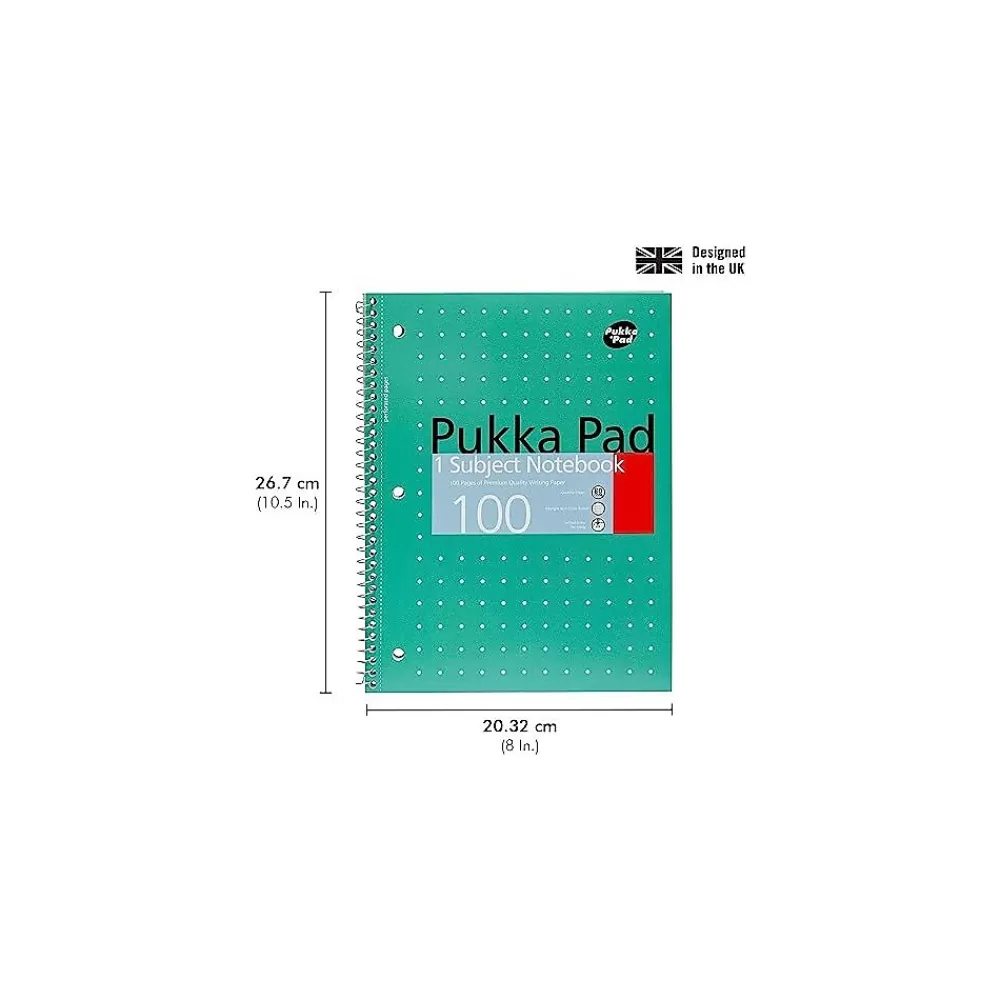 Pukka Pad Subject Notebooks<Metallic 1-Subject Notebooks, 8" x 10.5", College Ruled, 100 Sheets, Green, 3/Pack (8795-MET)