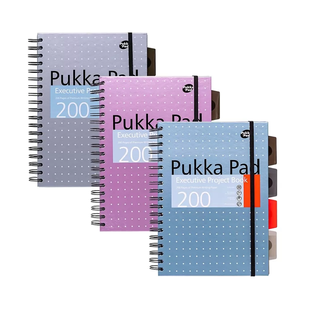 Pukka Pad Subject Notebooks<Metallic 5-Subject Subject Notebooks, 6.9" x 9.8", College Ruled, 100 Sheets, Assorted Colors, 3/Pack (9589-MET)