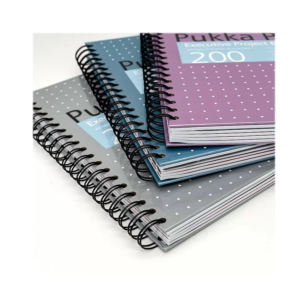 Pukka Pad Subject Notebooks<Metallic 5-Subject Subject Notebooks, 6.9" x 9.8", College Ruled, 100 Sheets, Assorted Colors, 3/Pack (9589-MET)