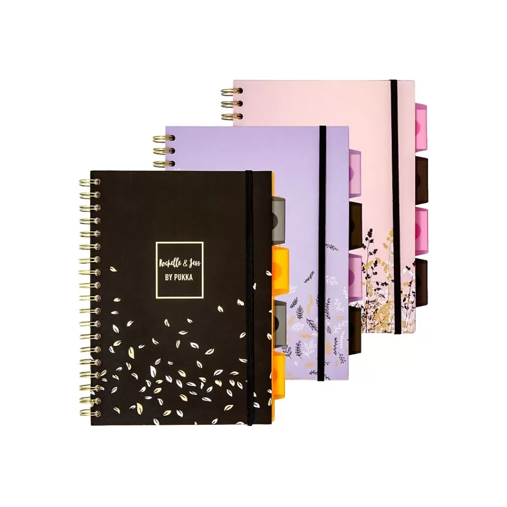 Pukka Pad Subject Notebooks<Rochelle & Jess 5-Subject Subject Notebooks, 6.9" x 9.8", College Ruled, 100 Sheets, Assorted Colors, 3/Pk (9447-ROC)