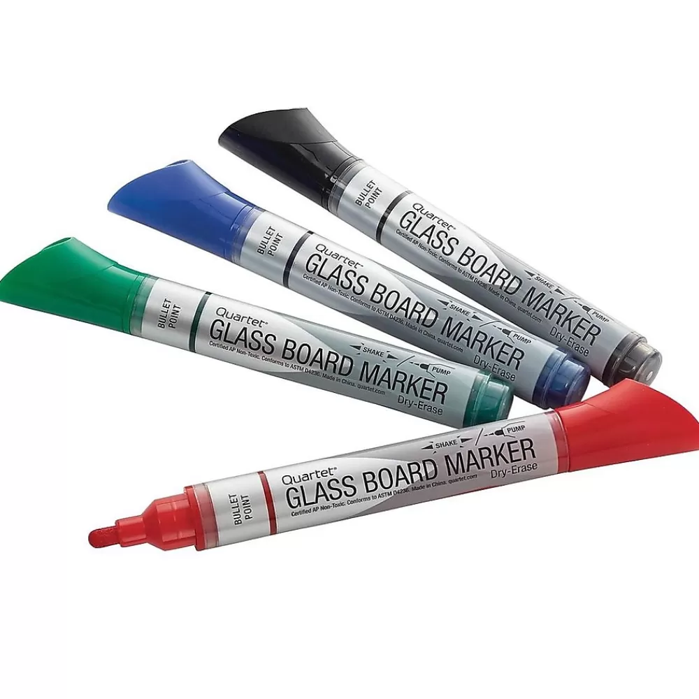 Quartet Markers<Glass Board Dry Erase Markers, Bullet Tip, Assorted, 4/Pack (79552)