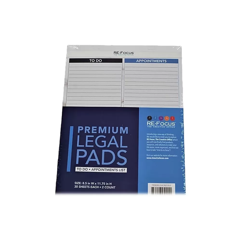 RE-FOCUS THE CREATIVE OFFICE Notepads<Premium Legal Pad, Ruled, 8.5" x 11.75", Blue, 30 Sheets/Pad, 2 Pads (40001)