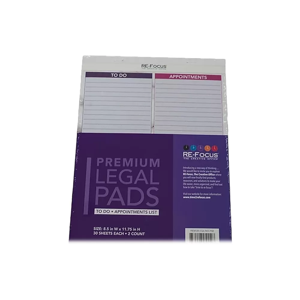 RE-FOCUS THE CREATIVE OFFICE Notepads<Premium Legal Pad, Ruled, 8.5" x 11.75", Pink, 30 Sheets/Pad, 2 Pads (40002)