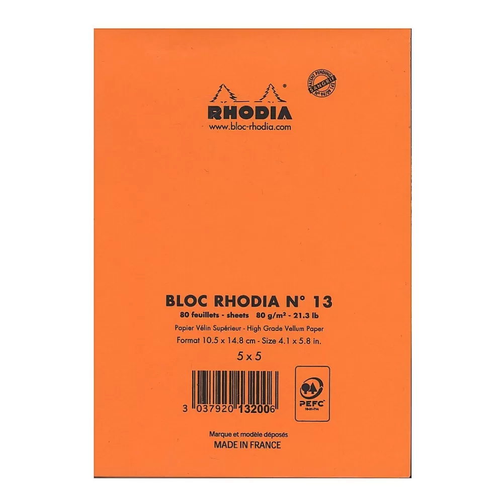 Rhodia Notepads<Classic French Paper Pads Graph 4 In. X 6 In. Orange [Pack Of 8] (8PK-13200)