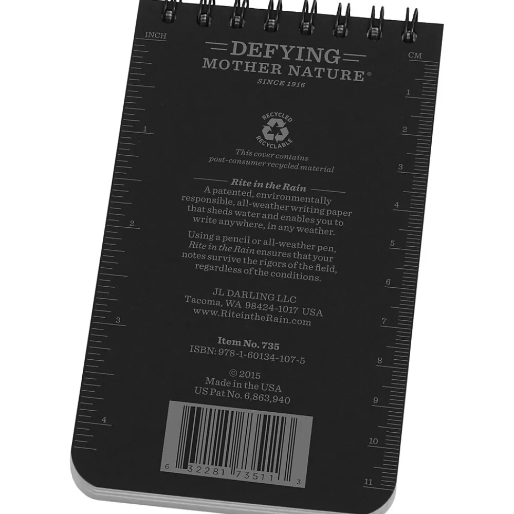 Rite In The Rain Notebooks<All-weather 1-Subject Pocket Notebook, 3" x 5", Graph Ruled, 50 Sheets, Black (735)