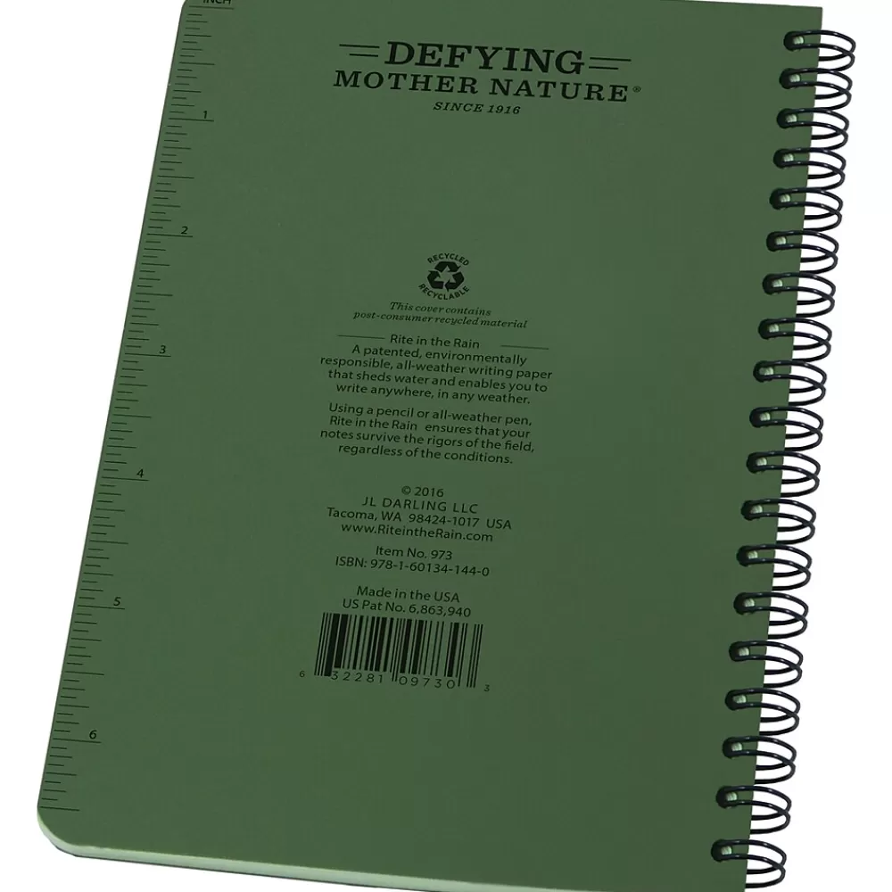 Rite In The Rain Notebooks<All-Weather 1-Subject Pocket Notebook, 4.88" x 7", Graph Ruled, 32 Sheets, Green (973)