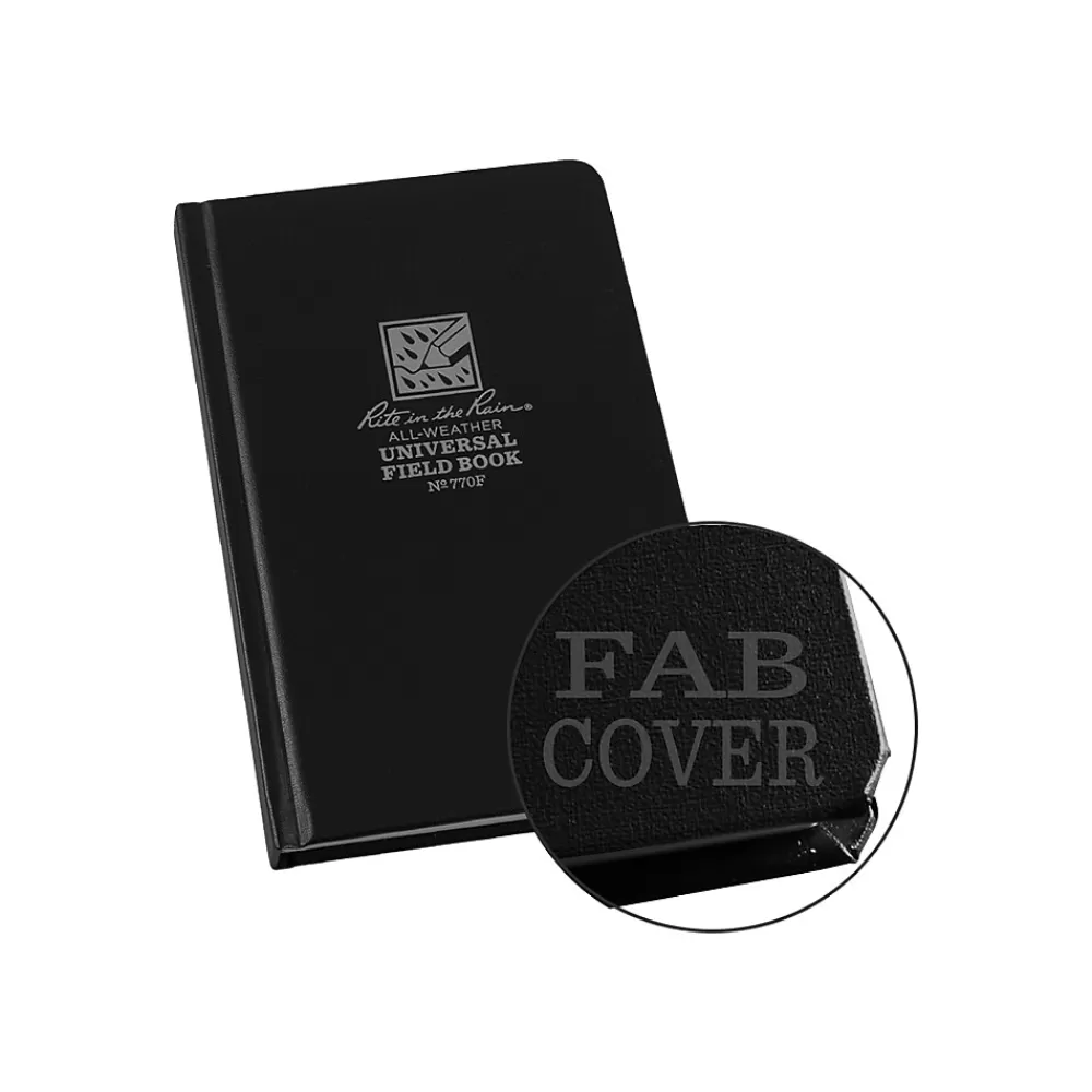 Rite In The Rain Notebooks<All-Weather Universal Memo Notebook, 4.38" x 7.25", Wide Ruled, 80 Sheets, Black (770F)