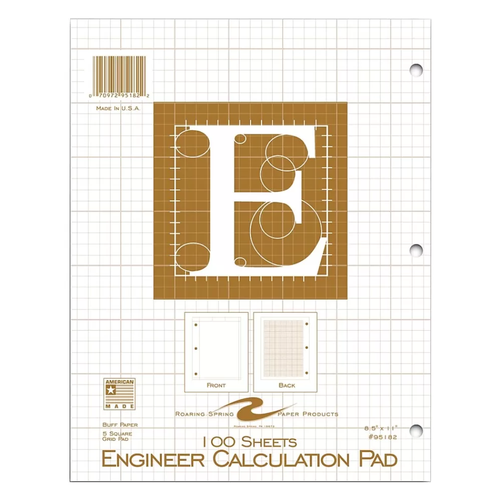 Roaring Spring Paper Products Notebooks<Roaring Spring Engineer Calculation 1-Subject Computation Notebooks, 8.5" x 11", Graph Ruled, 100 Sheets, Manila (95182)