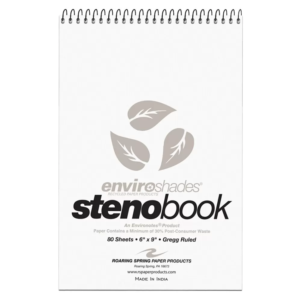 Roaring Spring Paper Products Notepads<Roaring Spring Enviroshades Steno Notebook, 6" x 9", 80 Sheets/Pad, Gregg Ruled, Recycled Gray Paper, 4 Books/Pk (12274)