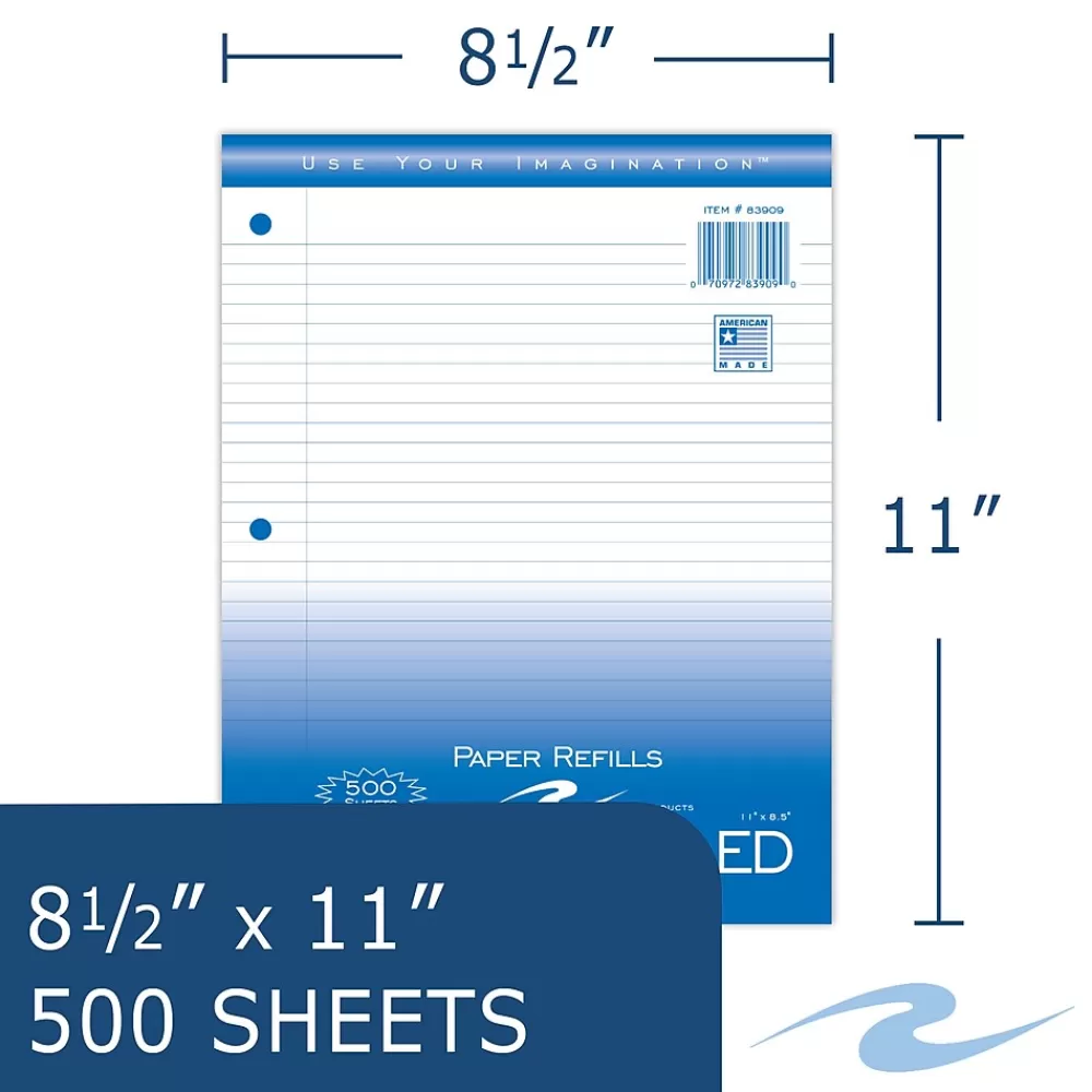 Roaring Spring Paper Products Filler Paper<College Ruled College Ruled Filler Paper, 8.5" x 11", 3-Hole Punched, 500 Sheets/Pack (83909)