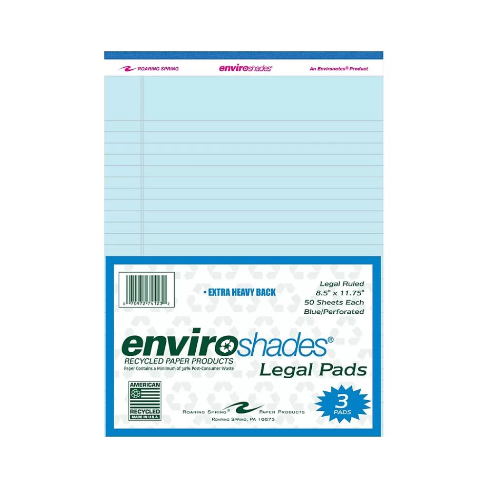 Roaring Spring Paper Products Notepads<8.5" x 11.75" Legal Pads, Recycled Blue Paper, 50 Sheets/Pad, 3 Pads/Pack (74123)