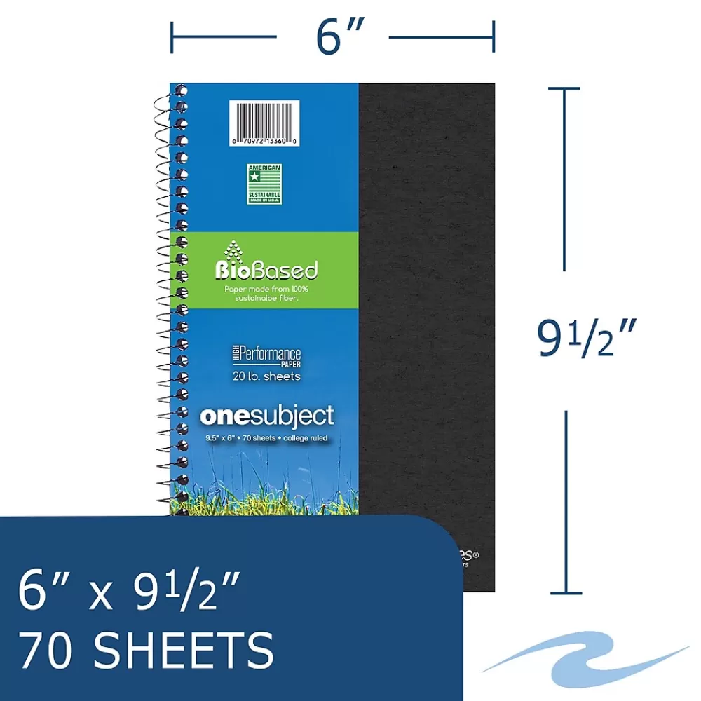 Roaring Spring Paper Products Subject Notebooks<BioBased 1-Subject Notebooks, 6" x 9.5", College Ruled, 70 Sheets, Each (13360)
