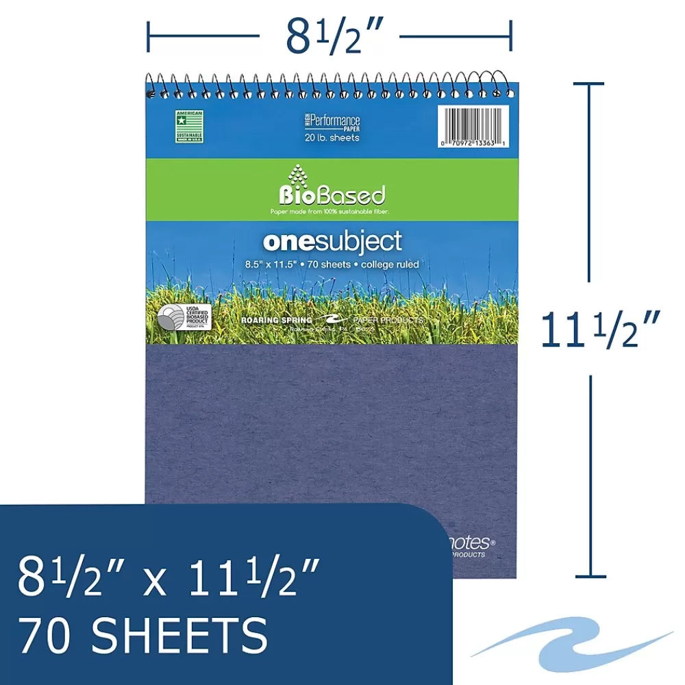 Roaring Spring Paper Products Notebooks<BioBased 1-Subject Professional Notebooks, 11.5" x 8.5", College Ruled, 70 Sheets, Each (13363)