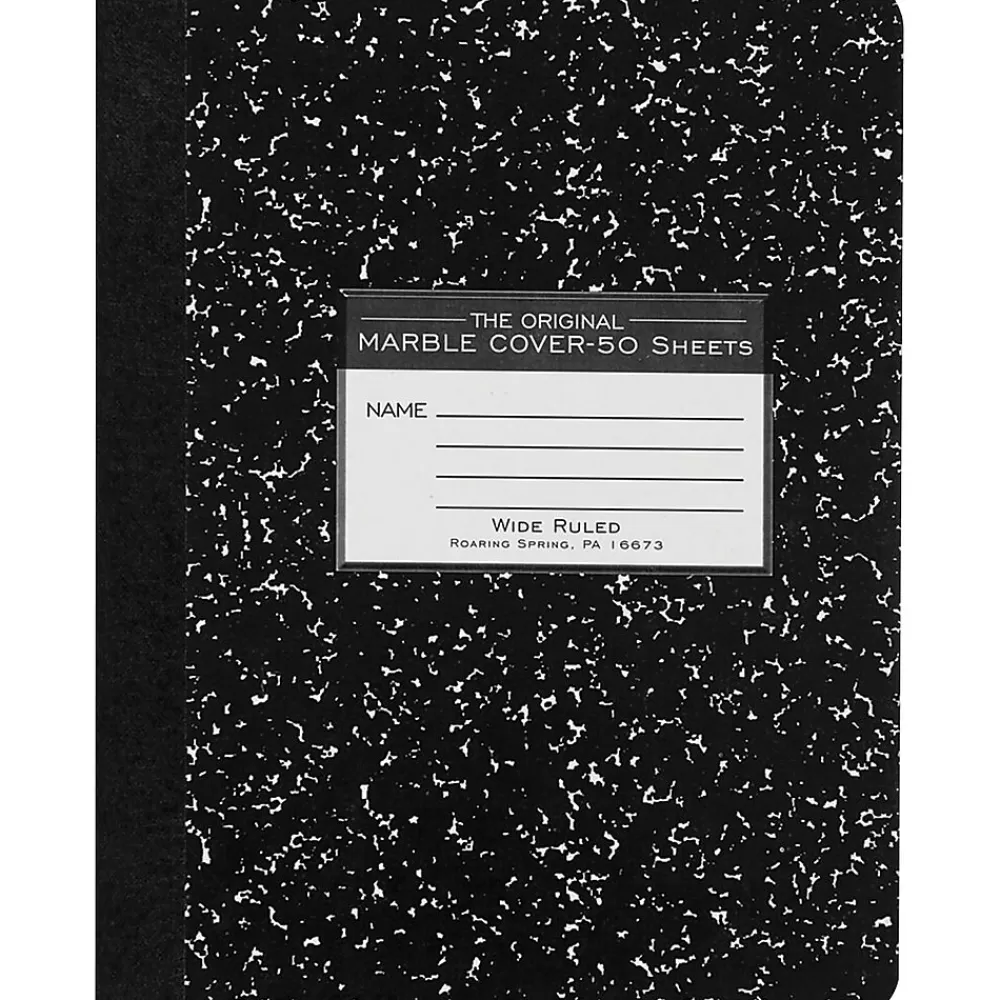 Roaring Spring Paper Products Composition Notebooks<Composition Notebooks, 9.75" x 7.5", Wide Ruled, 50 Sheets, Black (77220)