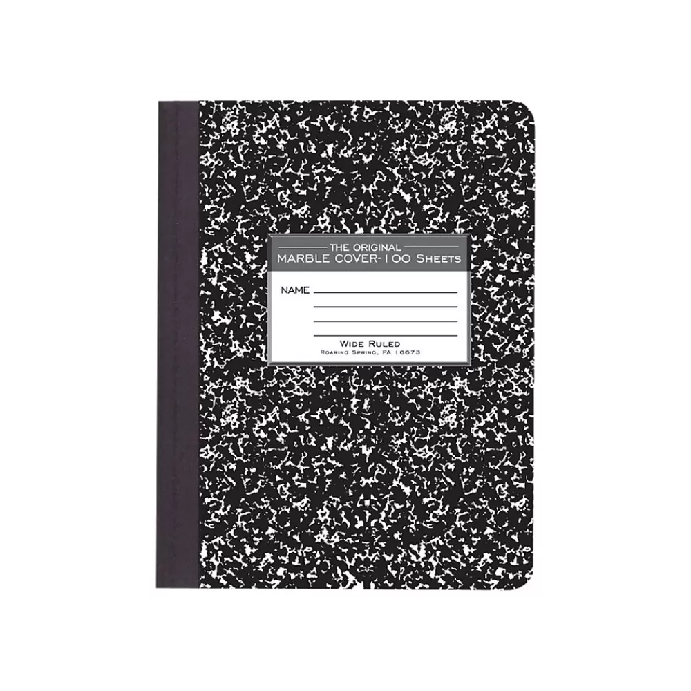 Roaring Spring Paper Products Composition Notebooks<Composition Notebooks, 9.75" x 7.5", Wide Ruled, 100 Sheets, Black (77230)