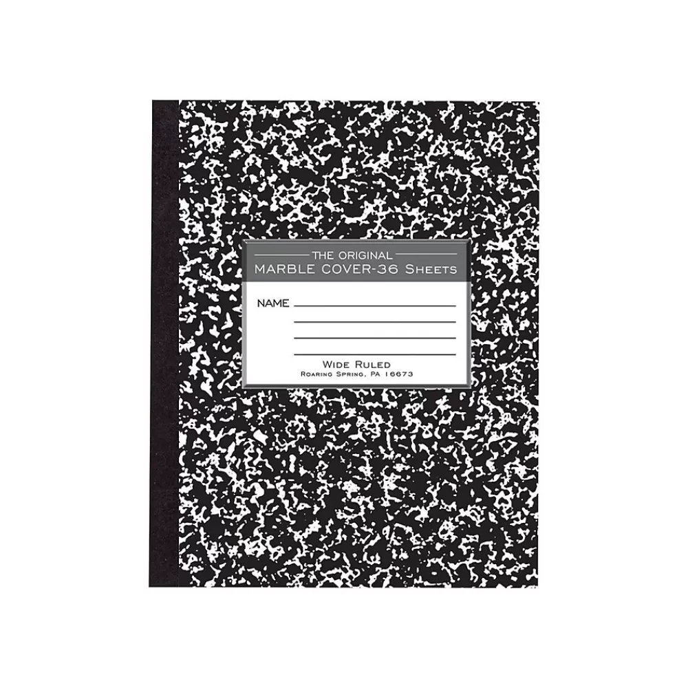Roaring Spring Paper Products Composition Notebooks<Composition Notebooks, 7" x 8.5", Wide Ruled, 36 Sheets, Black (77332)
