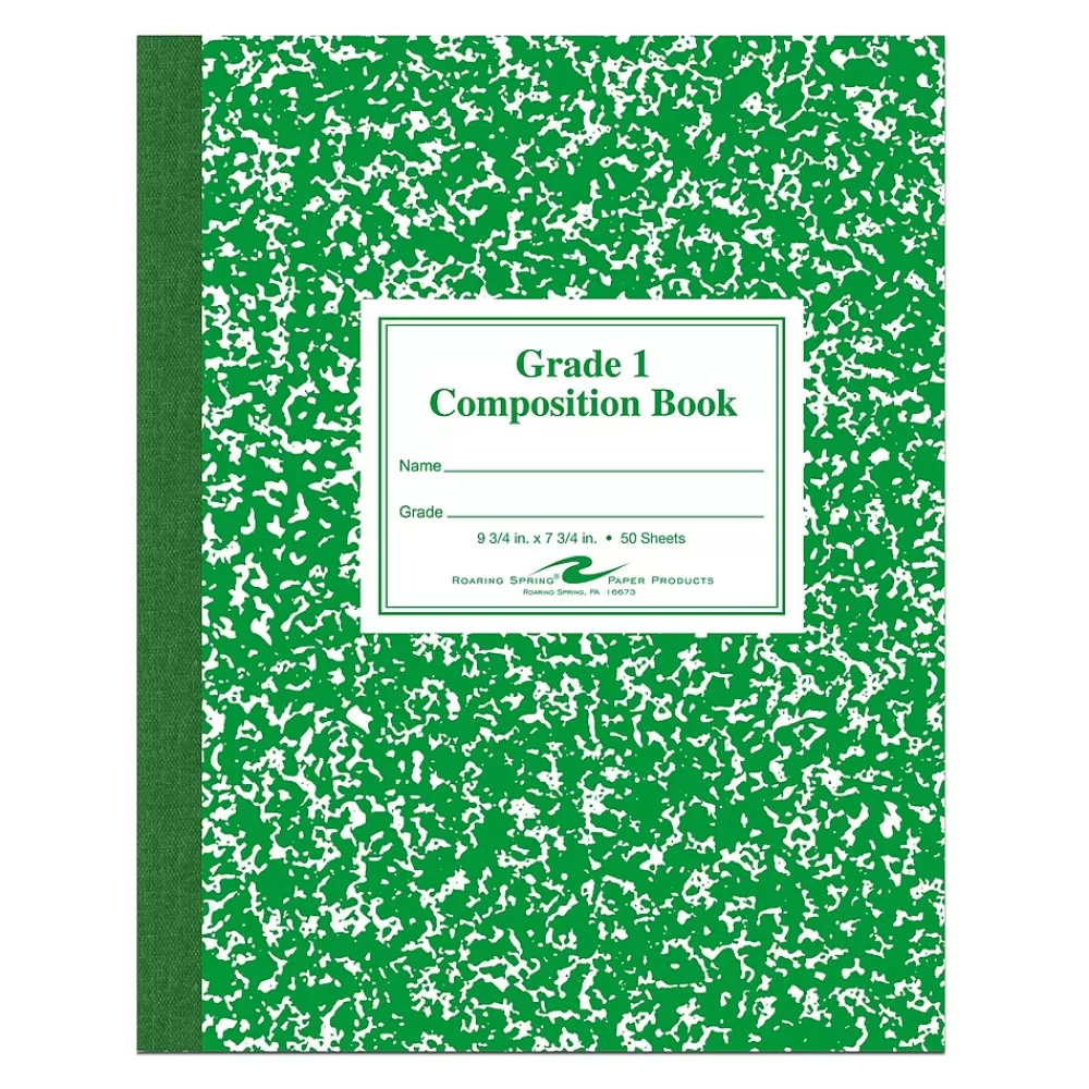 Roaring Spring Paper Products Composition Notebooks<Composition Notebooks, 7.75" x 9.75", Wide Ruled, 50 Sheets, Green (ROA77920)