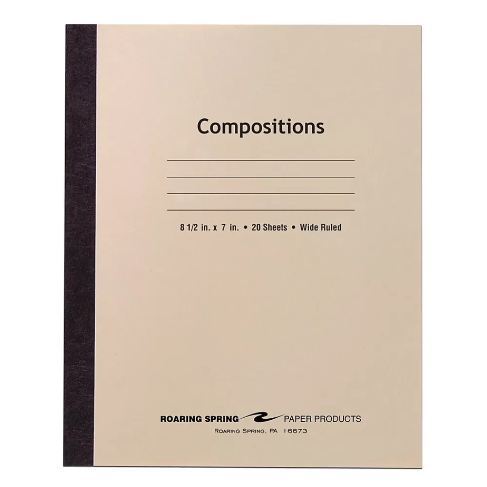 Roaring Spring Paper Products Composition Notebooks<Composition Notebooks, 7" x 8.5", Wide Ruled, 20 Sheets, Manila (77340)