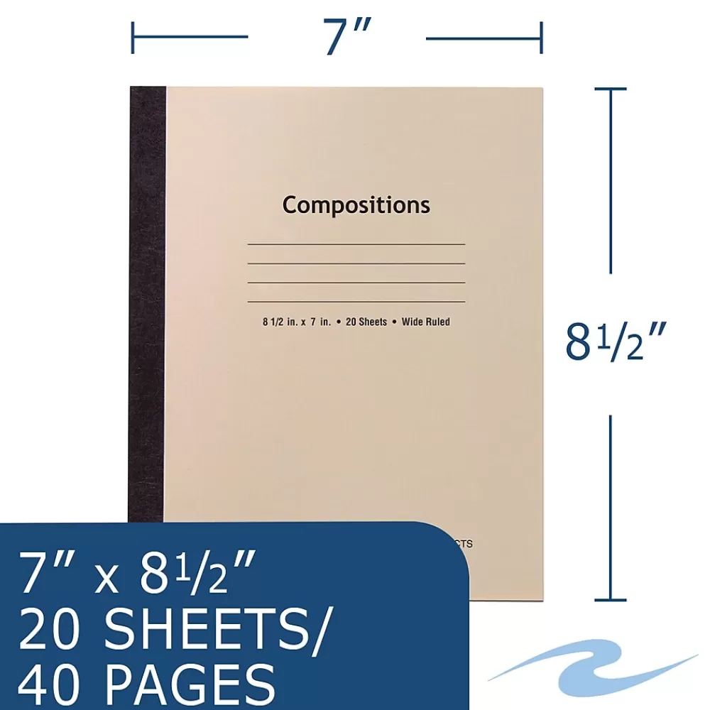 Roaring Spring Paper Products Composition Notebooks<Composition Notebooks, 7" x 8.5", Wide Ruled, 20 Sheets, Manila (77340)