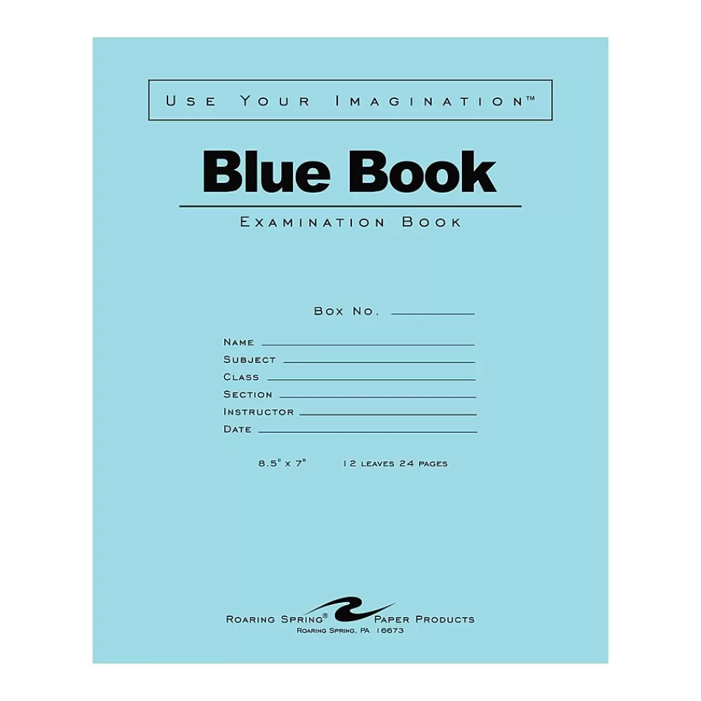 Roaring Spring Paper Products Notebooks<Exam 1-Subject Exam Notebook, 7" x 8.5", Wide Ruled, 12 Sheets, Blue (77513)