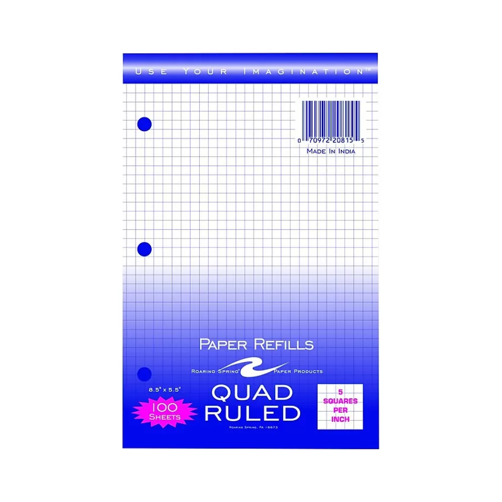 Roaring Spring Paper Products Filler Paper<Graph Paper, 5.5" x 8.5", 3-Hole Punched, 100 Sheets/Pack (20815)