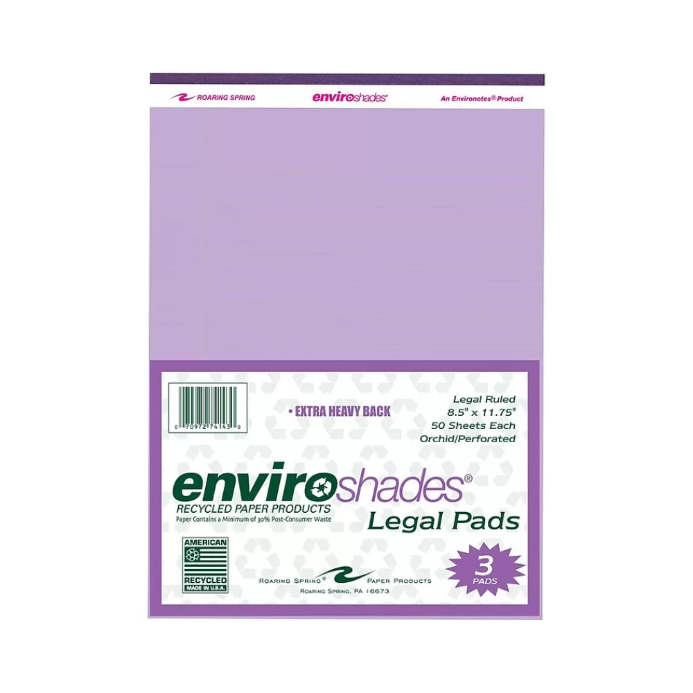 Roaring Spring Paper Products Notepads<Legal Pads, Recycled Orchid Paper, 8.5" x 11.75", 50 Sheets/Pad, 3 Pads/Pack (74143)