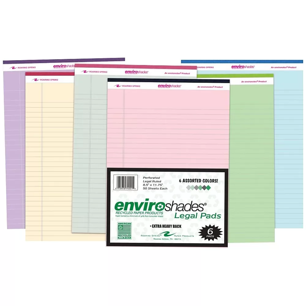 Roaring Spring Paper Products Notepads<Legal Pads, Recycled Paper in Assorted Colors, 8.5" x 11.75", 50 Sheets/Pad, 6 Pads/Pack (74221)
