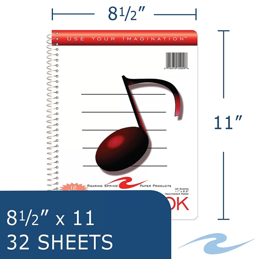 Roaring Spring Paper Products Composition Notebooks<Music Composition Notebook, 11" x 8.5", 32 Sheets, White (15009)