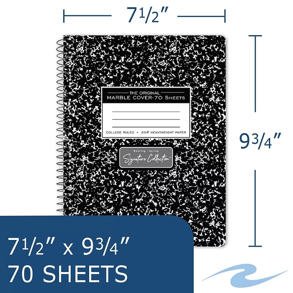 Roaring Spring Paper Products Subject Notebooks<Signature 1-Subject Composition Notebooks, 7.5" x 9.75", College Ruled, 70 Sheets, Black (10111)