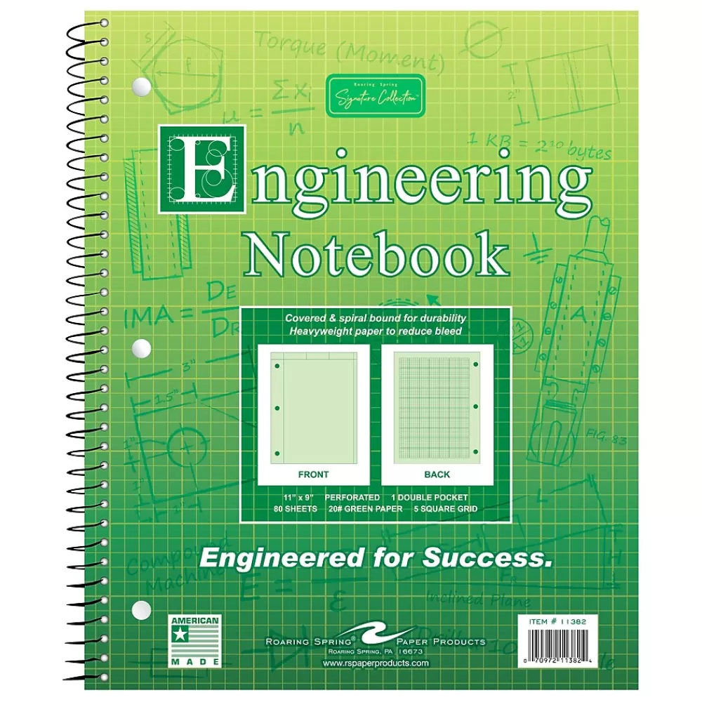 Roaring Spring Paper Products Notebooks<Signature 1-Subject Professional Notebooks, 8.5" x 11", Graph Ruled, 80 Sheets, Green (11382)