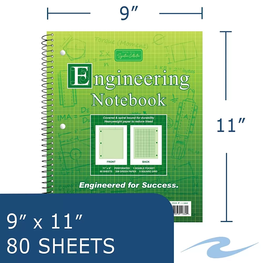 Roaring Spring Paper Products Notebooks<Signature 1-Subject Professional Notebooks, 8.5" x 11", Graph Ruled, 80 Sheets, Green (11382)