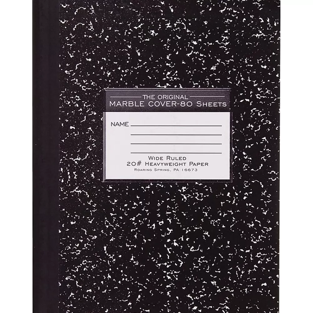 Roaring Spring Paper Products Composition Notebooks<1-Subject Composition Notebooks, 7.875" x 10.25", College Ruled, 80 Sheets, Black (77460)