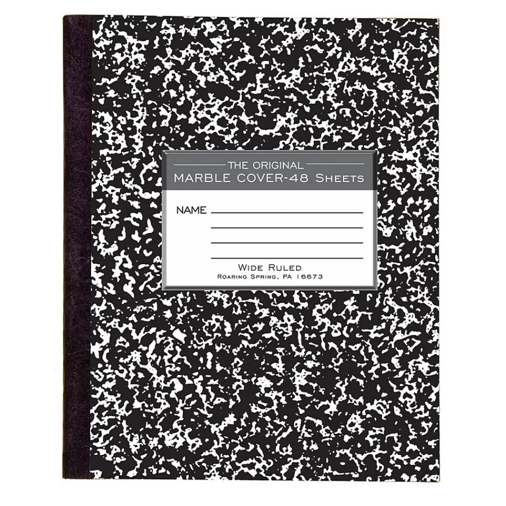 Roaring Spring Paper Products Composition Notebooks<1-Subject Composition Notebooks, 7" x 8.5", Wide Ruled, 48 Sheets, Black (77333)