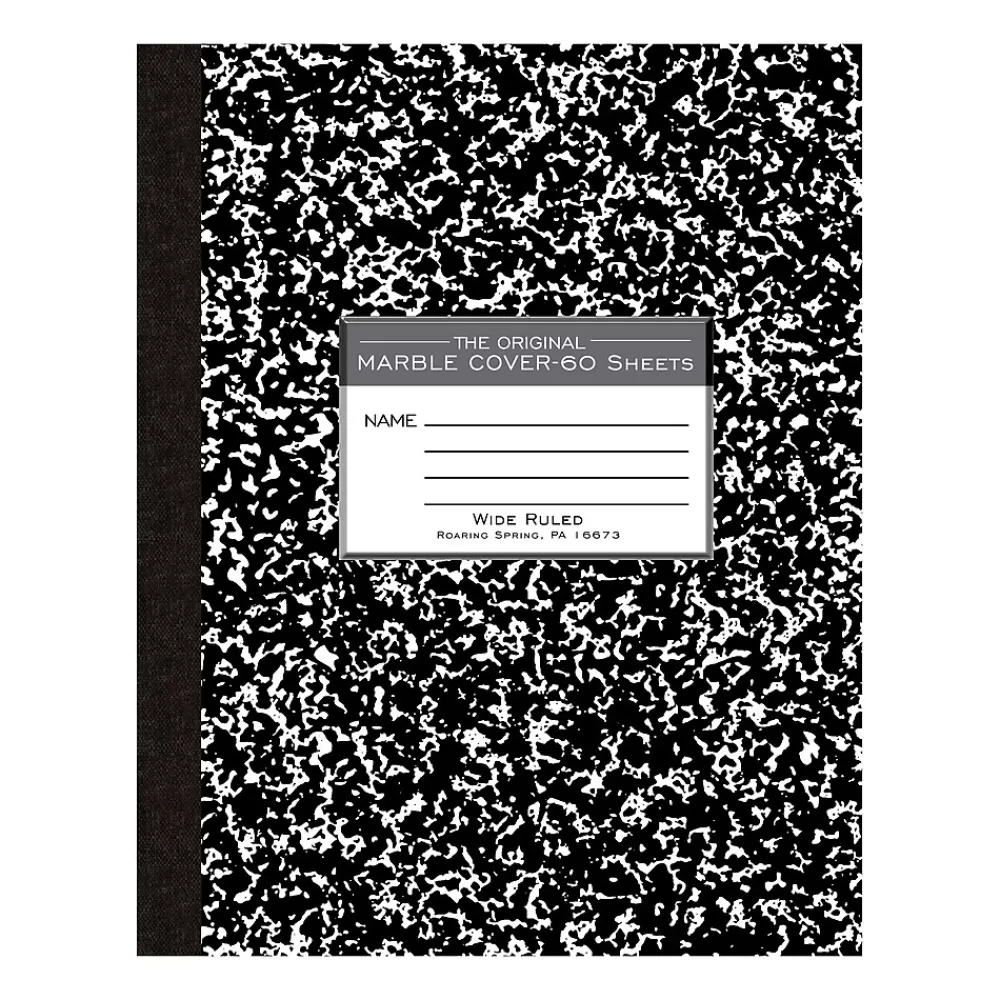 Roaring Spring Paper Products Composition Notebooks<1-Subject Composition Notebooks, 8" x 10", Wide Ruled, 60 Sheets, Black (77505)