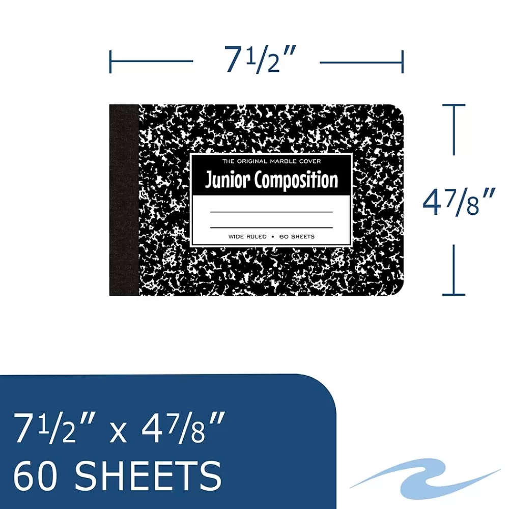 Roaring Spring Paper Products Composition Notebooks<1-Subject Composition Notebooks, 7.5" x 4.875", Wide Ruled, 60 Sheets, Black (77122)
