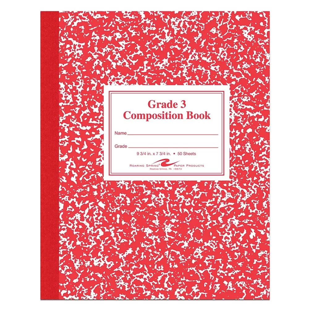 Roaring Spring Paper Products Composition Notebooks<1-Subject Composition Notebooks, 7.75" x 9.75", Wide Ruled, 50 Sheets, Red (ROA77922)
