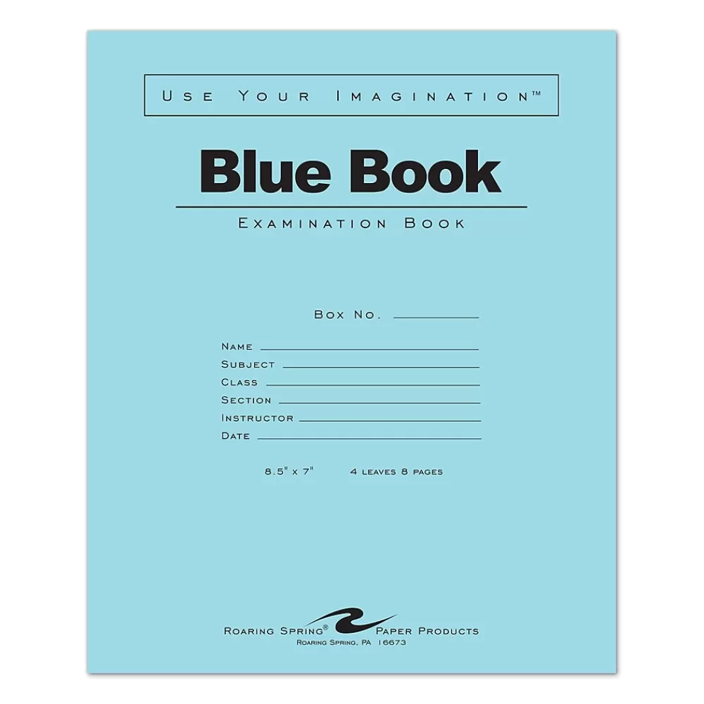 Roaring Spring Paper Products Subject Notebooks<1-Subject Exam Notebooks, 7" x 8.5", Wide Ruled, 4 Sheets, Blue (ROA77510)