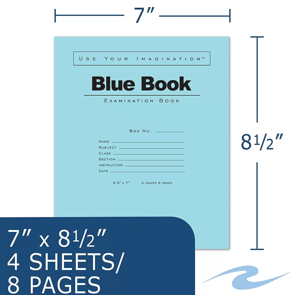 Roaring Spring Paper Products Subject Notebooks<1-Subject Exam Notebooks, 7" x 8.5", Wide Ruled, 4 Sheets, Blue (ROA77510)