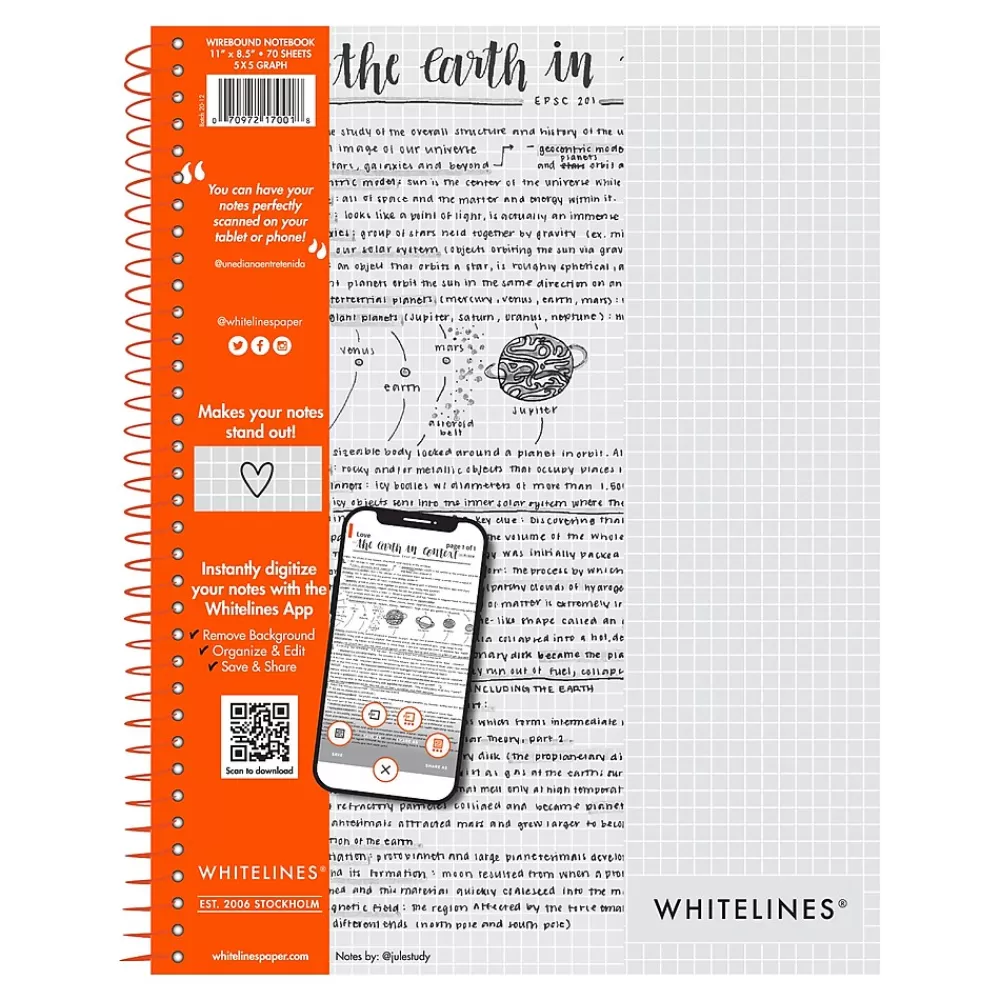 Roaring Spring Paper Products Subject Notebooks<Whitelines 1-Subject Smart Notebook, 8.5" x 11", Graph Ruled, Gray/Silver (17001)