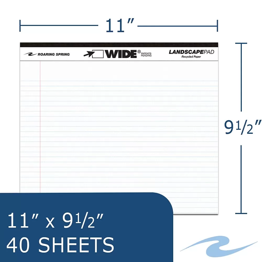 Roaring Spring Paper Products Notepads<Roaring Spring WIDE Landscape Format Writing Pad, College Ruled, 11 x 9 1/2, White, 40 Sheets