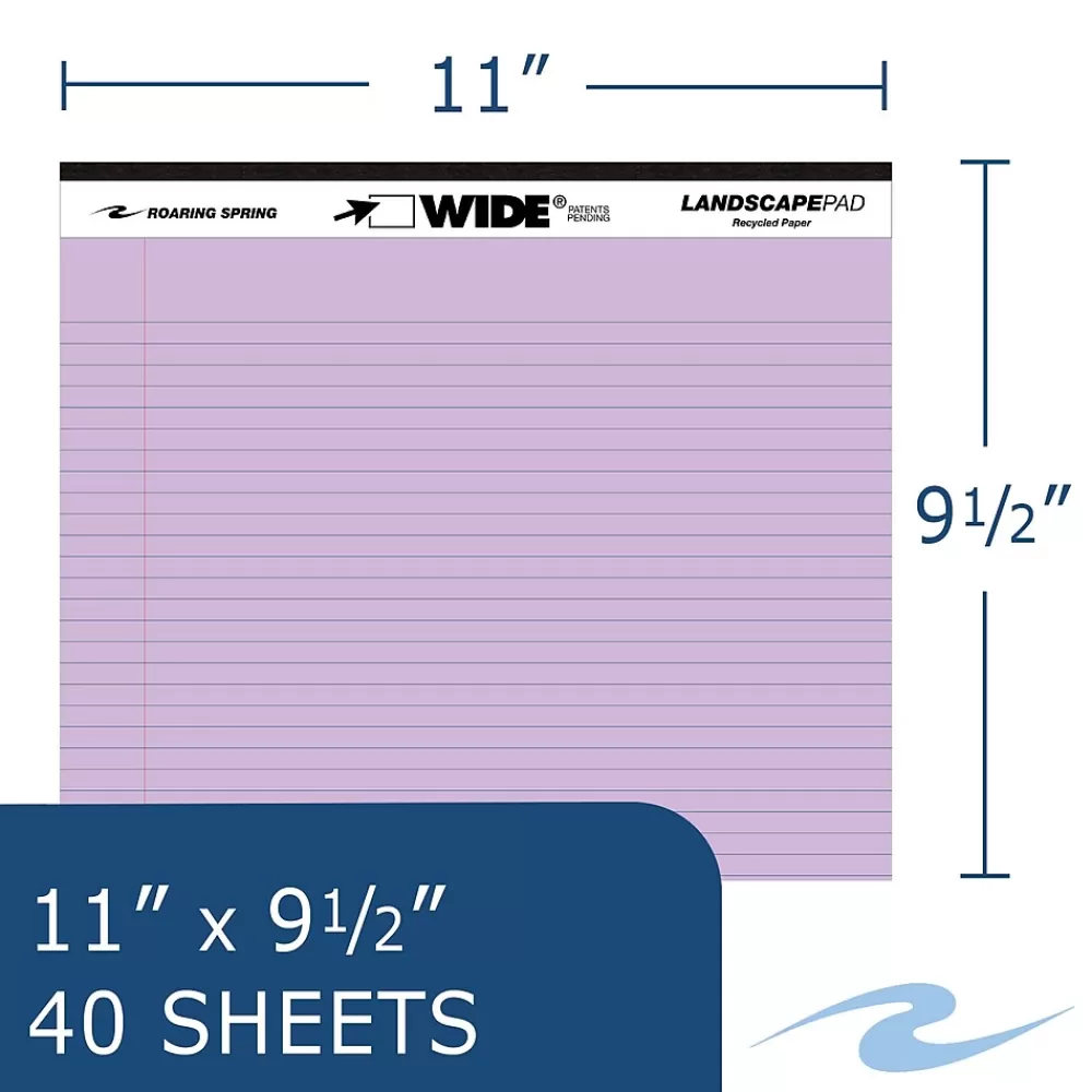 Roaring Spring Paper Products Notepads<Roaring Spring WIDE Landscape Notepad, College Ruled, 11" x 9.5", Assorted Colors, 40 Sheets, 3/Pack (74535)