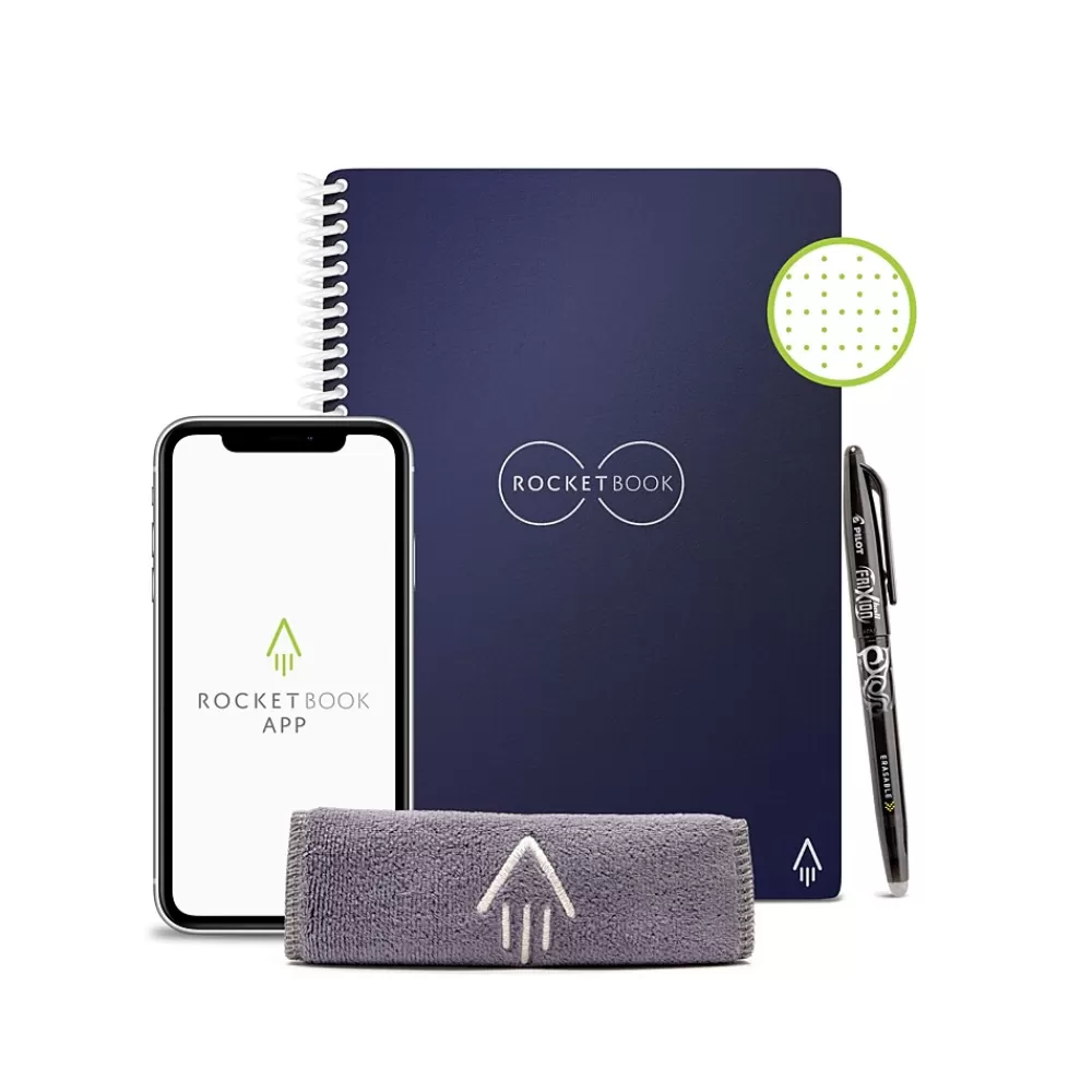 Rocketbook Notebooks<Core Reusable Smart Notebook, 6" x 8.8", Dot-Grid Ruled, 36 Pages, Blue (EVR-E-RC-CDF-FR)