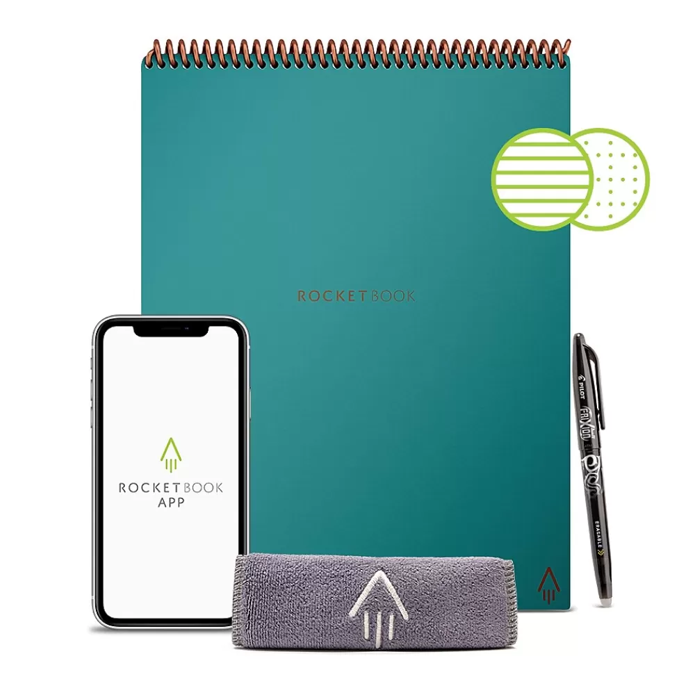 Rocketbook Notebooks<Flip Reusable Smart Notepad, 8.5" x 11", Lined & Dot Grid Ruled, 32 Sheets, Teal (FLP-L-RC-CCE)