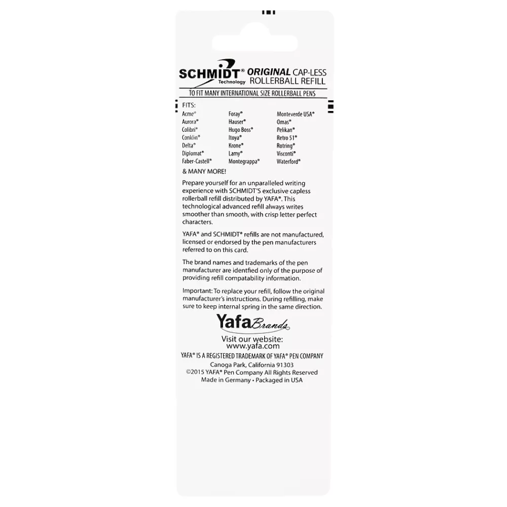 Schmidt Ink Pens<Schmidt 8126 Rollerball Long Capless Refill, Fine, Black, 2 Pack (SC58123)