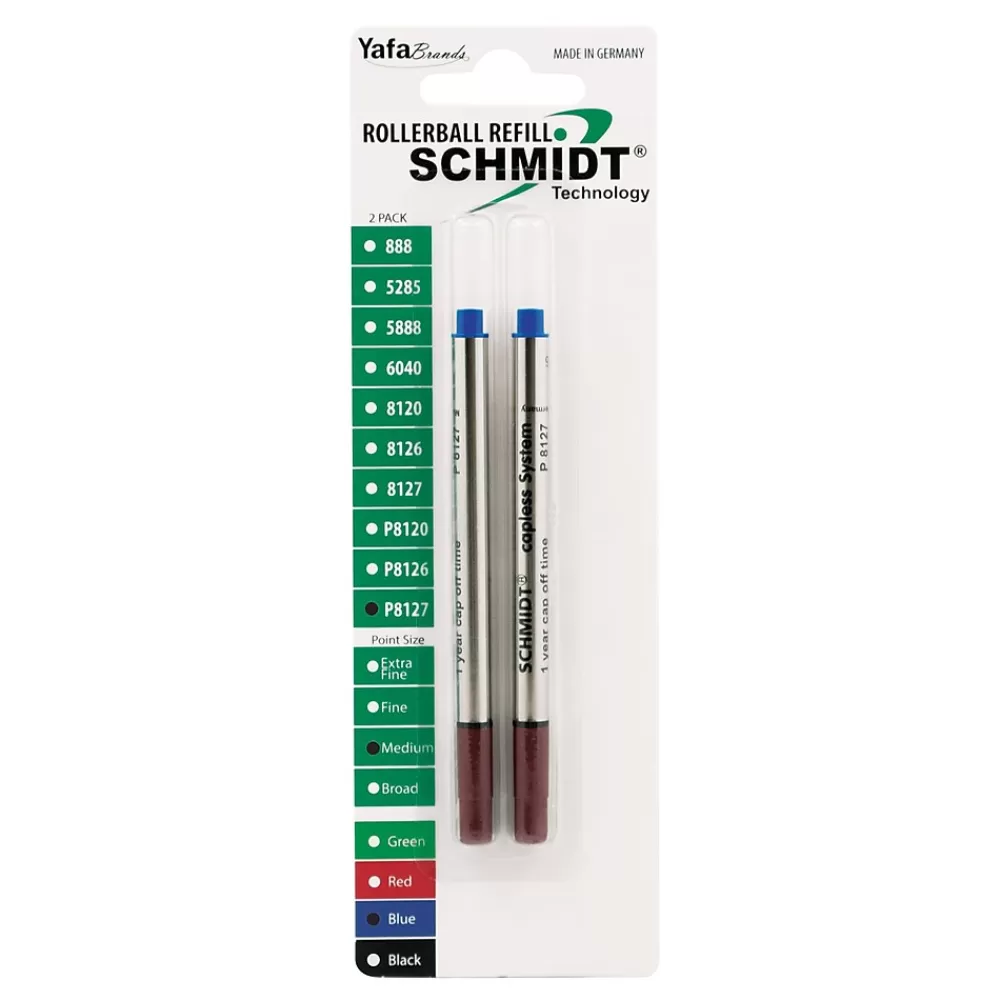 Schmidt Ink Pens<Schmidt 8127 Rollerball Short Capless Refill, Medium, Blue, 2 Pack (SC58132)