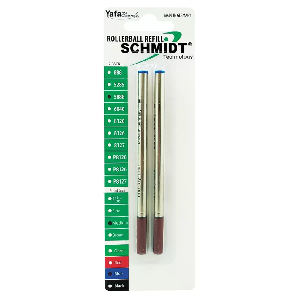 Schmidt Ink Pens<Schmidt 888 Safety Ceramic Rollerball Metal Tube Refill, Fits Universal Pens, Medium, Blue, 2 Pack (SC58105)