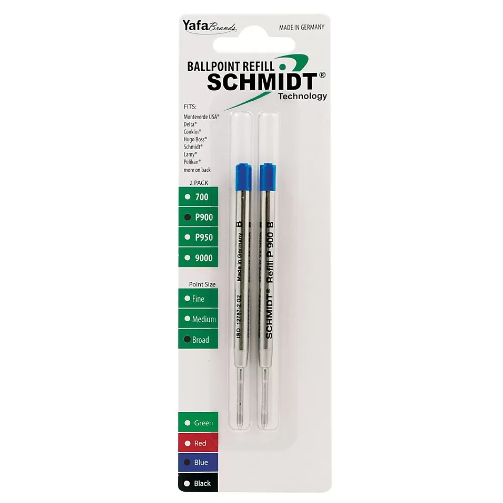 Schmidt Ink Pens<Schmidt P900 Ballpoint TC Ball Parker Style Refill, fits Parker ballpoint pens, Broad, Blue, 2 Pack (SC58142)