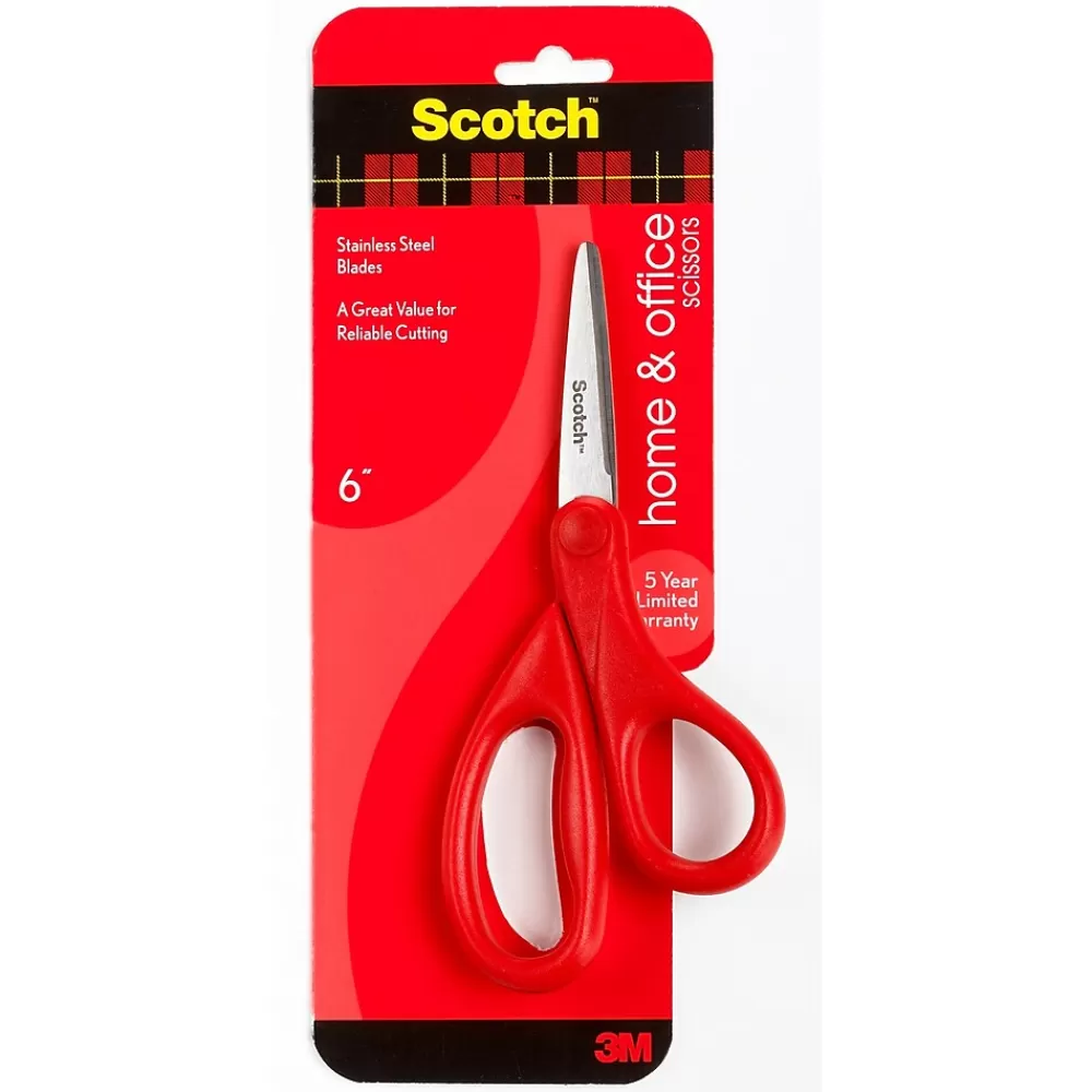 Scotch Scissors<Home & Office 6" Stainless Steel Scissor, Pointed Tip, Red (1406)