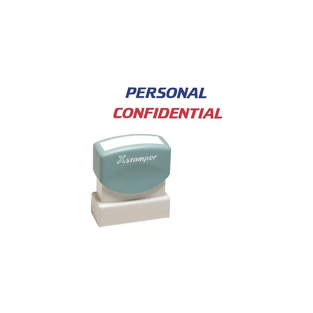 Xstamper Stamps & Stamp Pads<Shachihata Inc "Personal/Confidential" Pre-Inked Stamp, Blue/Red, 1/2" x 1 5/8"